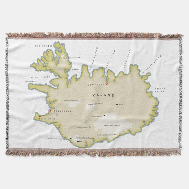 Illustrated map of Iceland Throw Blanket (Front)
