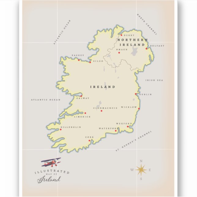 Illustrated Map of Ireland Sticker (Front)