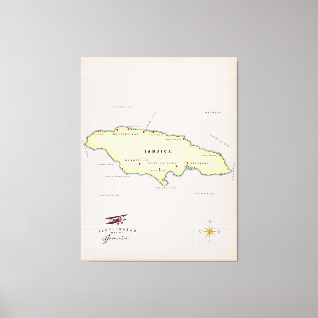 Illustrated map of Jamaica. Canvas Print (Front)