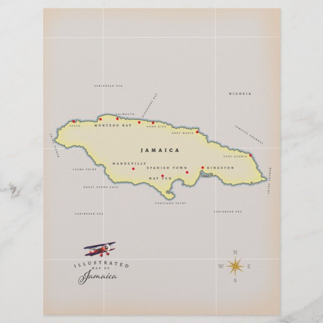 Illustrated map of Jamaica. Letterhead (Front)