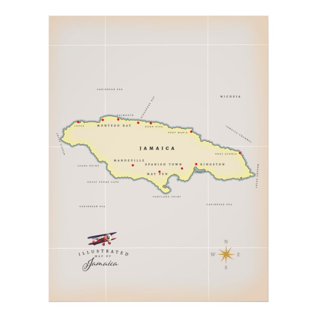 Illustrated map of Jamaica. Photo Print (Front)