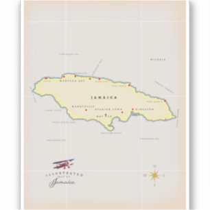 Illustrated map of Jamaica. Sticker