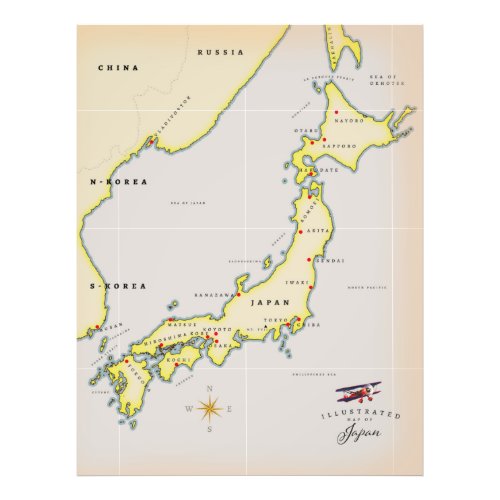 Illustrated map of Japan Photo Print