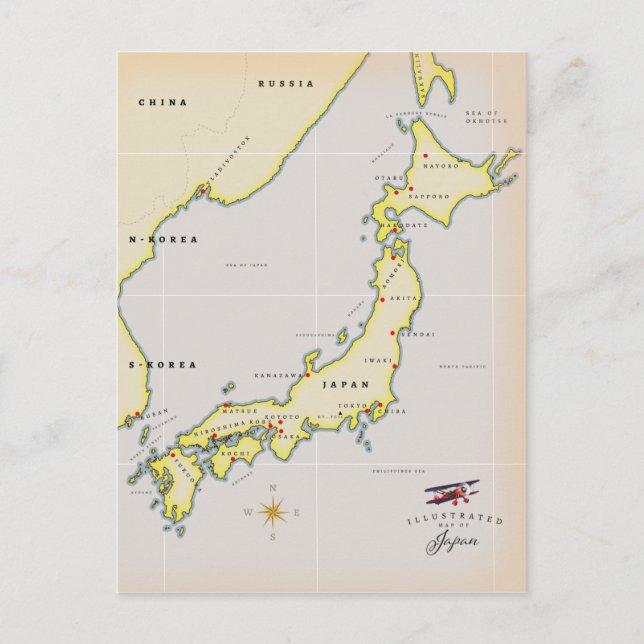Illustrated map of Japan Postcard (Front)