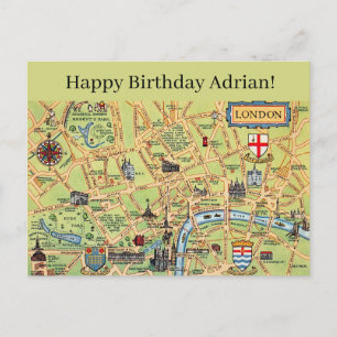 Illustrated Map of London Birthday Posrcard Postcard