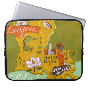 Illustrated map of Louisiana, USA. Travel and attr Laptop Sleeve