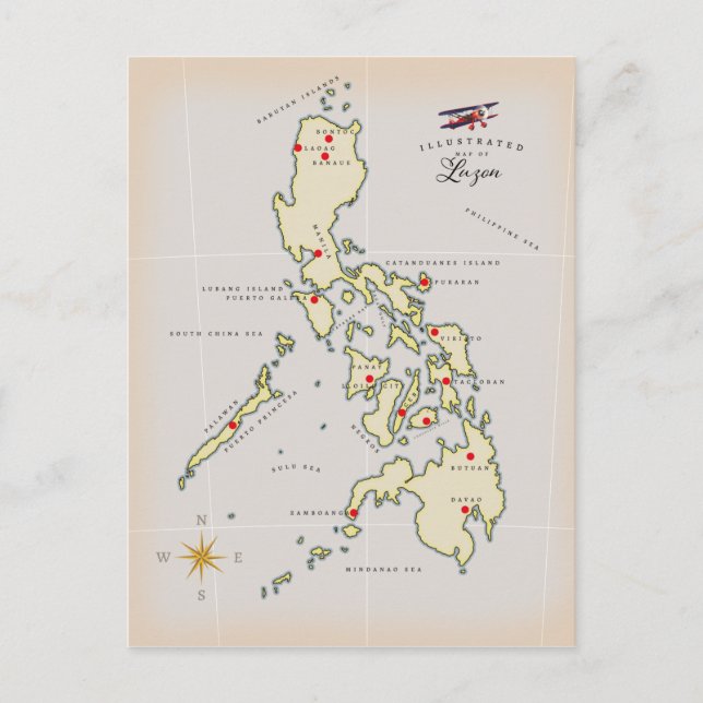 Illustrated map of Luzon Philippines map Postcard (Front)