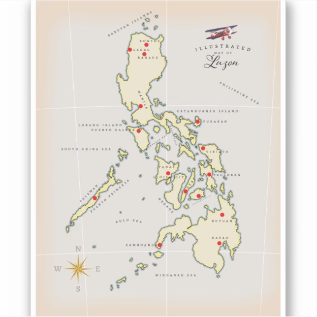 Illustrated map of Luzon Philippines map Sticker (Front)