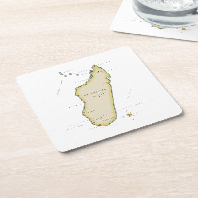 Illustrated map of Madagascar Square Paper Coaster (Angled)