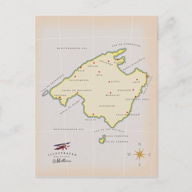 Illustrated map of Mallorca Postcard (Front)