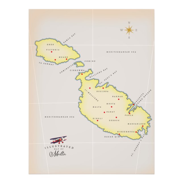 Illustrated map of Malta Photo Print (Front)