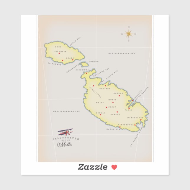 Illustrated map of Malta Sticker (Sheet)