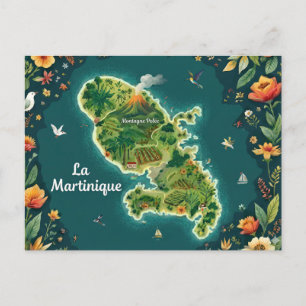 Illustrated Map of Martinique Holiday Postcard