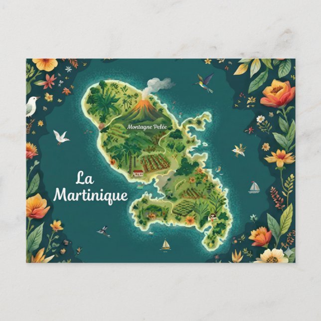 Illustrated Map of Martinique Holiday Postcard (Front)