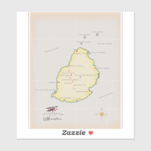 Illustrated map of Mauritius Sticker