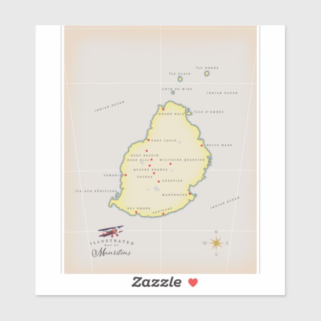 Illustrated map of Mauritius Sticker (Sheet)