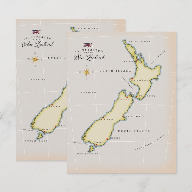 Illustrated map of New Zealand (Front/Back)