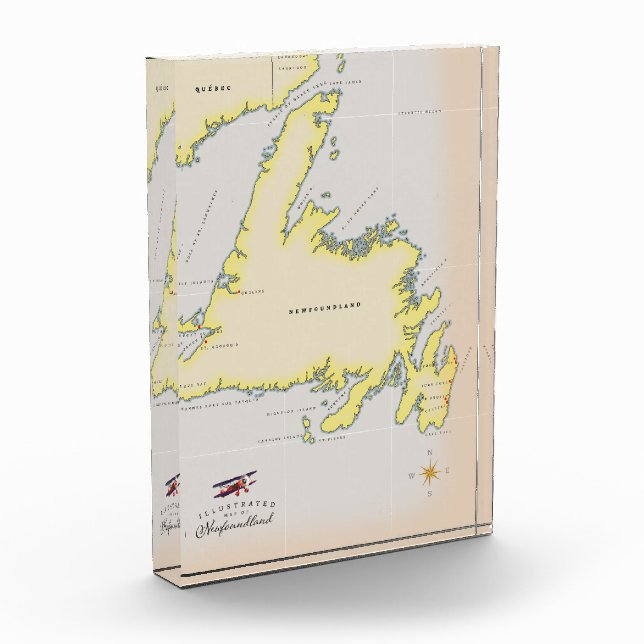 Illustrated map of Newfoundland. Acrylic Award (Left)