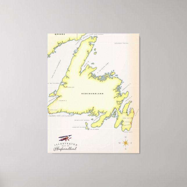 Illustrated map of Newfoundland. Canvas Print (Front)