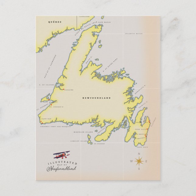 Illustrated map of Newfoundland. Postcard (Front)