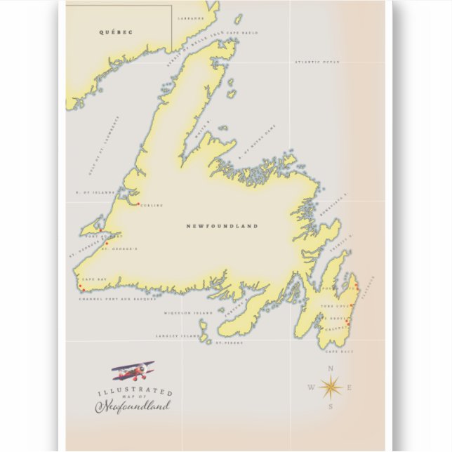 Illustrated map of Newfoundland. Sticker (Front)