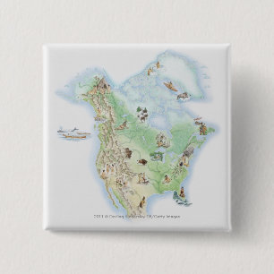 Illustrated map of North America Button