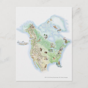 Illustrated map of North America Postcard
