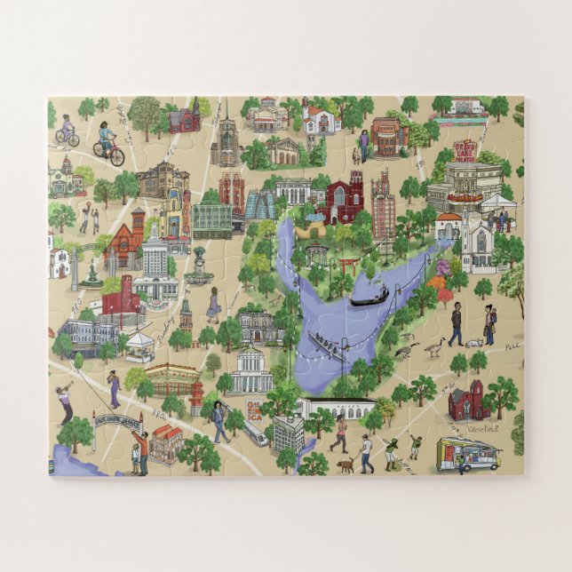Illustrated Map of Oakland, Lake Merritt Puzzle (Horizontal)