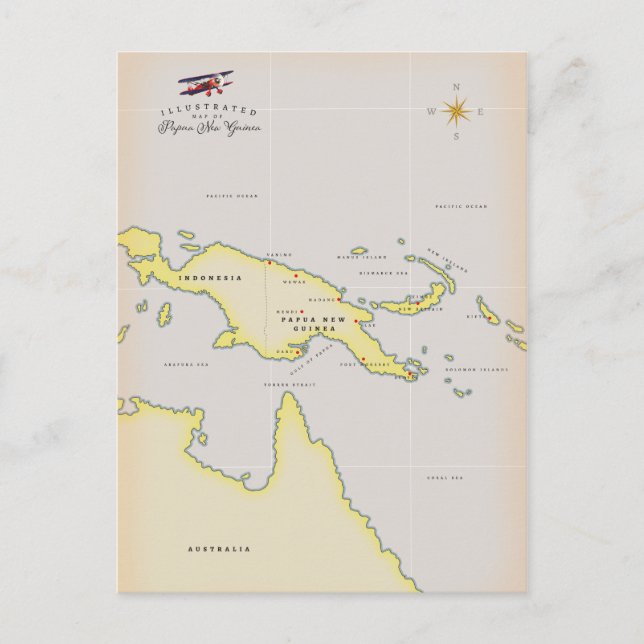 Illustrated map of Papua New Guinea Postcard (Front)
