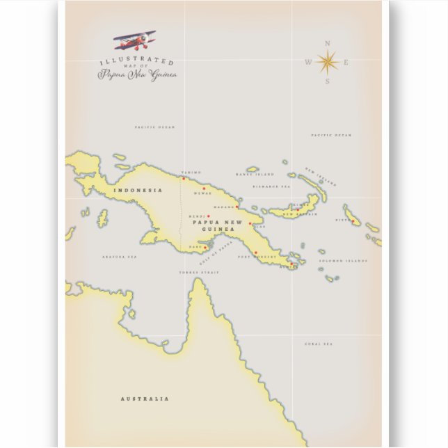 Illustrated map of Papua New Guinea Sticker (Front)