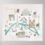 Illustrated Map Of Paris Poster at Zazzle