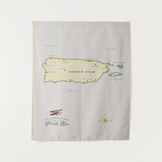 Illustrated map of Puerto Rico. Tapestry  Zazzle.com