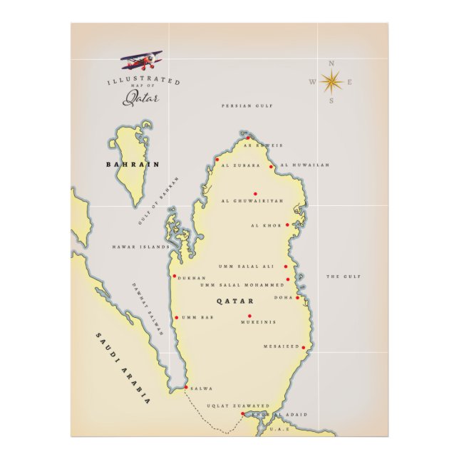 Illustrated map of Qatar Photo Print (Front)
