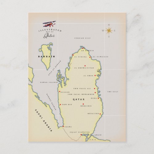 Illustrated map of Qatar Postcard