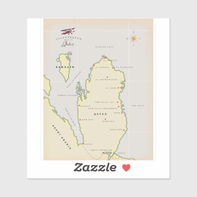 Illustrated map of Qatar Sticker (Sheet)