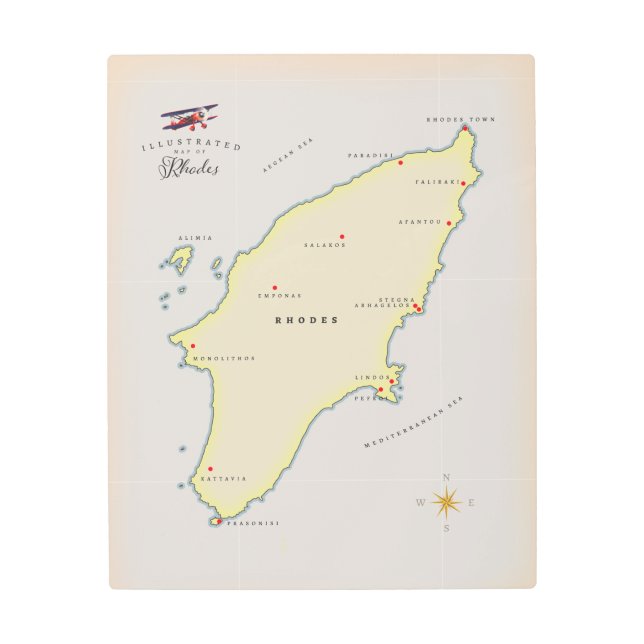 Illustrated map of Rhodes. Metal Print (Front)
