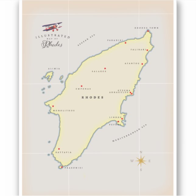 Illustrated map of Rhodes. Sticker (Front)