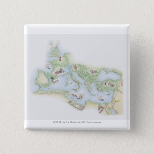 Illustrated map of Roman Empire Pinback Button
