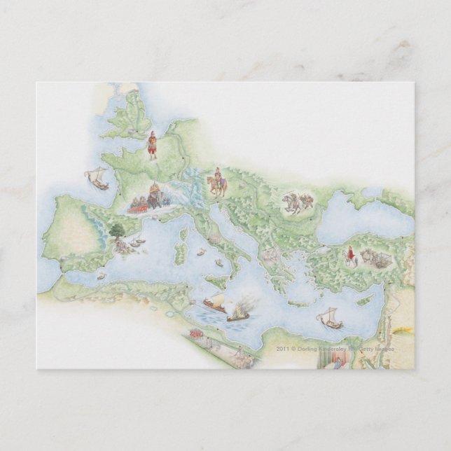Illustrated map of Roman Empire Postcard (Front)
