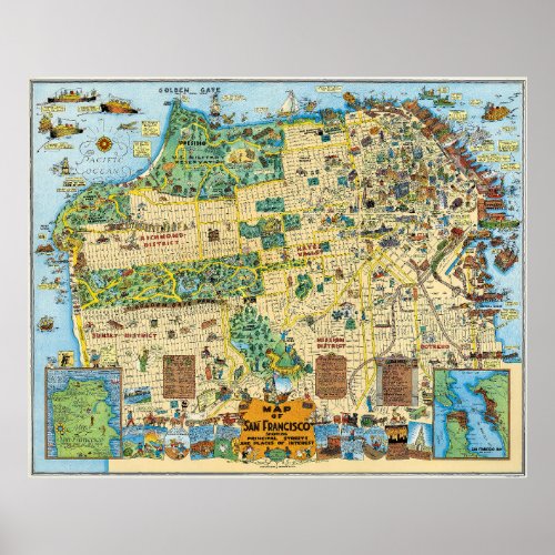 Illustrated Map of San Francisco 1927 Poster