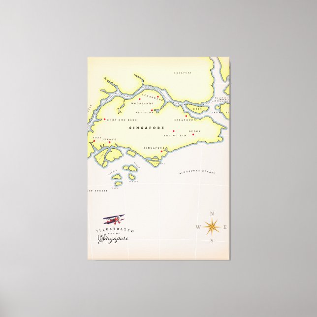 Illustrated map of Singapore Canvas Print (Front)