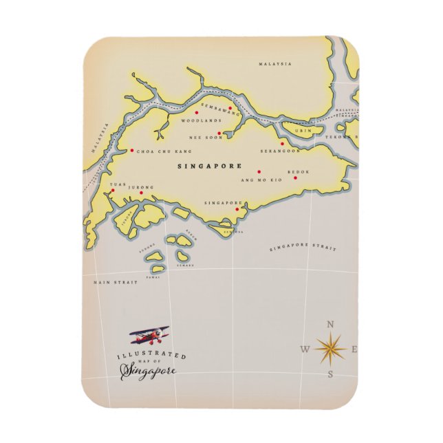 Illustrated map of Singapore Magnet (Vertical)