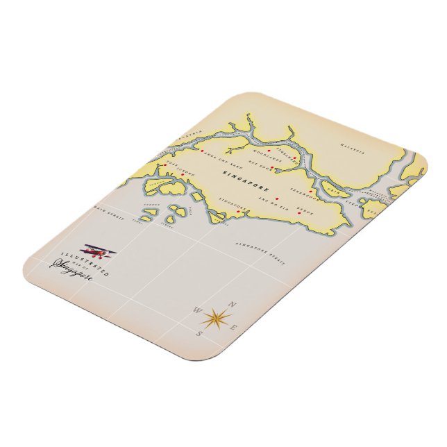 Illustrated map of Singapore Magnet (Left Side)