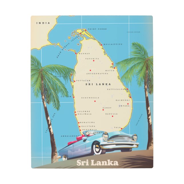 Illustrated map of Sri Lanka Metal Print (Front)