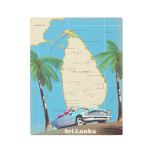 Illustrated map of Sri Lanka Metal Print