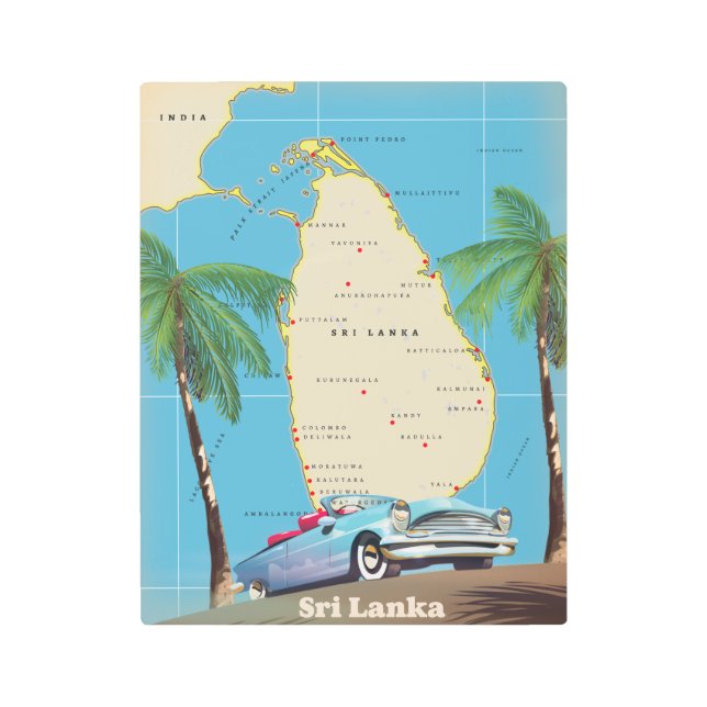 Illustrated map of Sri Lanka Metal Print (Front)