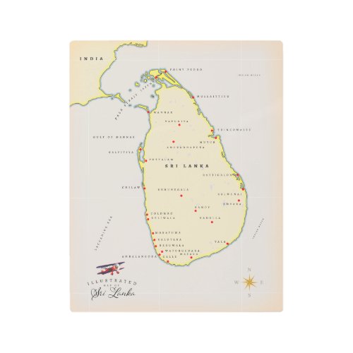 Illustrated map of Sri Lanka Metal Print