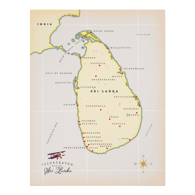 Illustrated map of Sri Lanka Photo Print (Front)