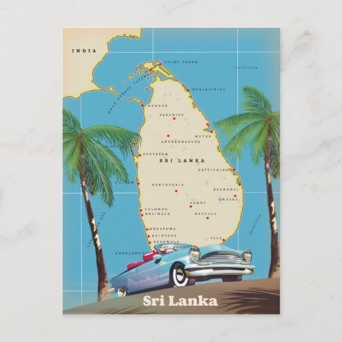 Illustrated map of Sri Lanka Postcard