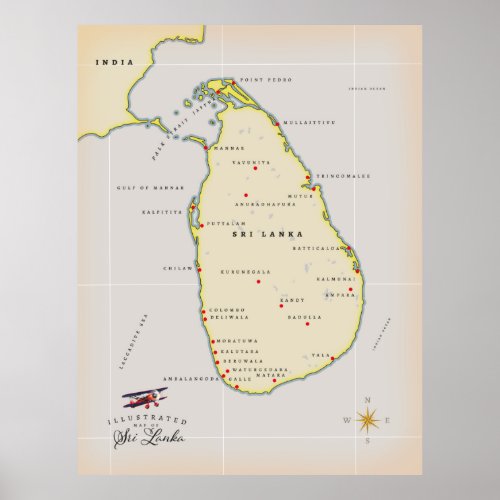Illustrated map of Sri Lanka Poster